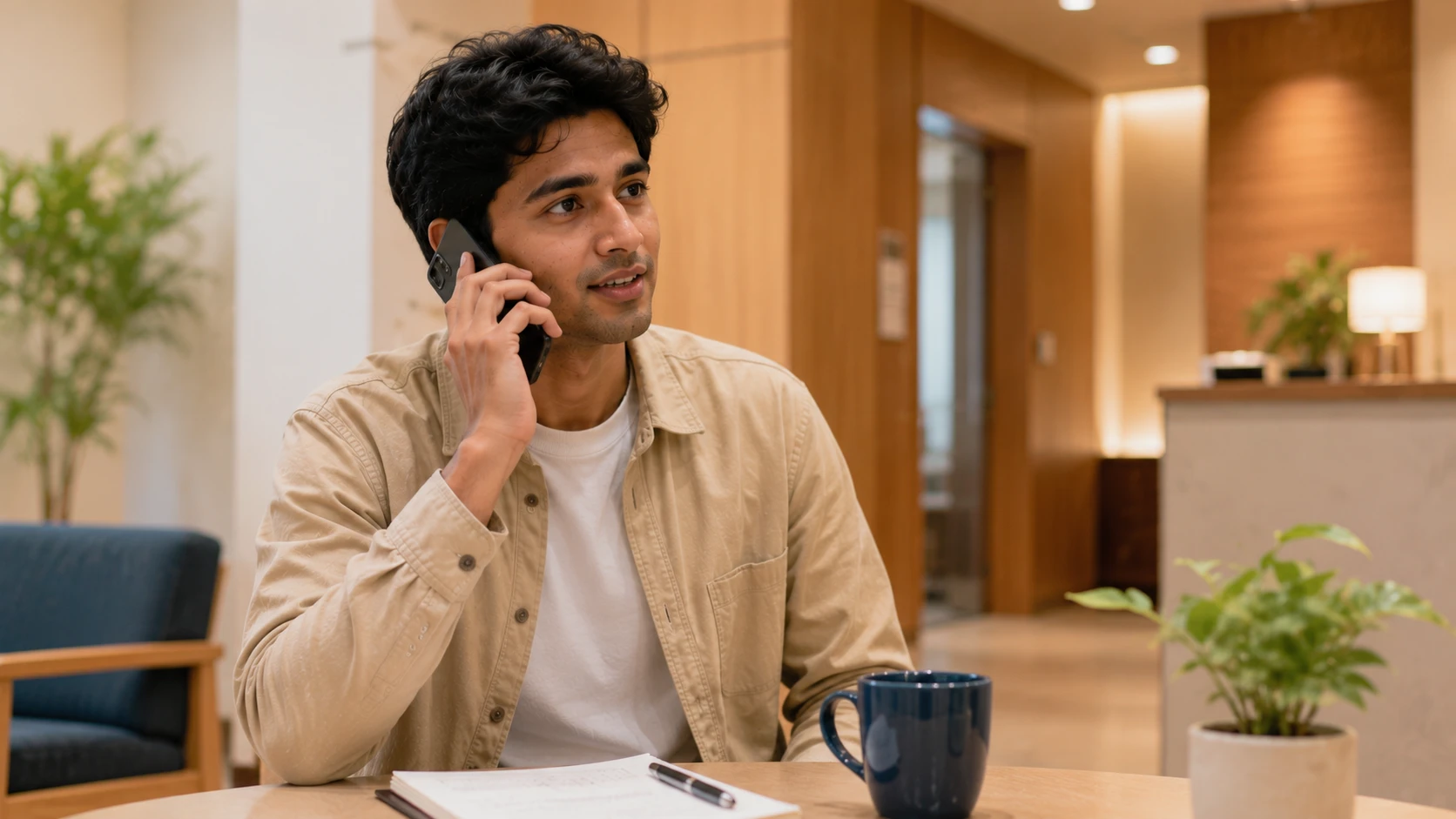 জাপানে ফোনে প্রয়োজনের কথা বলছেন একজন দক্ষিণ এশীয় শিক্ষার্থী